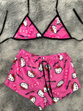 Hello Kitty Caritas Fondo Rosa Top Con Short Afelpado