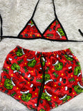 Grinch navidad fondo rojo top Con Short Unitalla De Afelpado