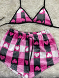 Cuadros De Corazones Rosas Y Negros Top Con Short Afelpado