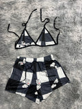 Snoopy Cuadros Negros Y Blancos Top Con Short Brush