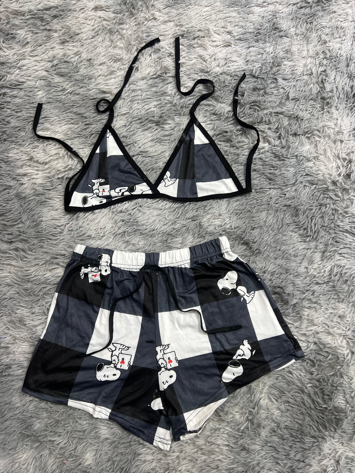 Snoopy Cuadros Negros Y Blancos Top Con Short Brush