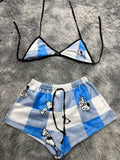 Snoopy Cuadros Azules Top Con Short Afelpado