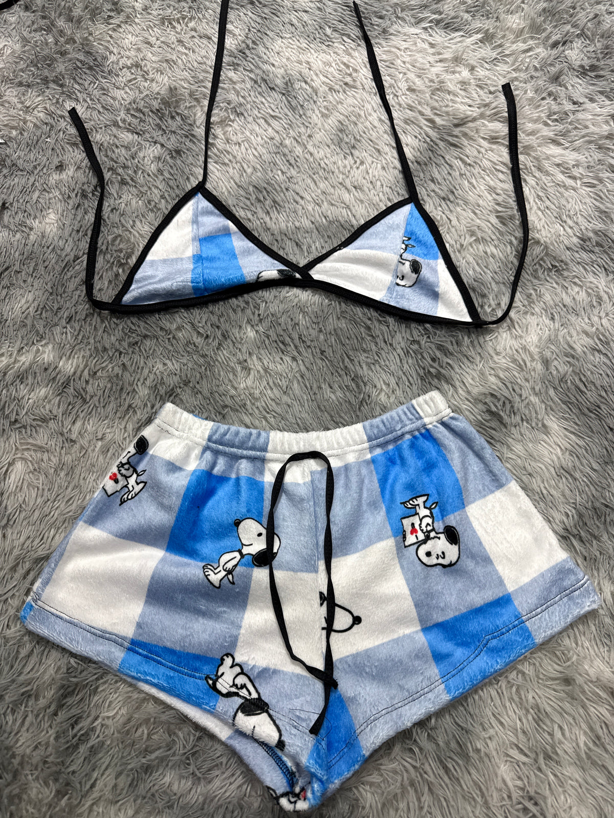 Snoopy Cuadros Azules Top Con Short Afelpado