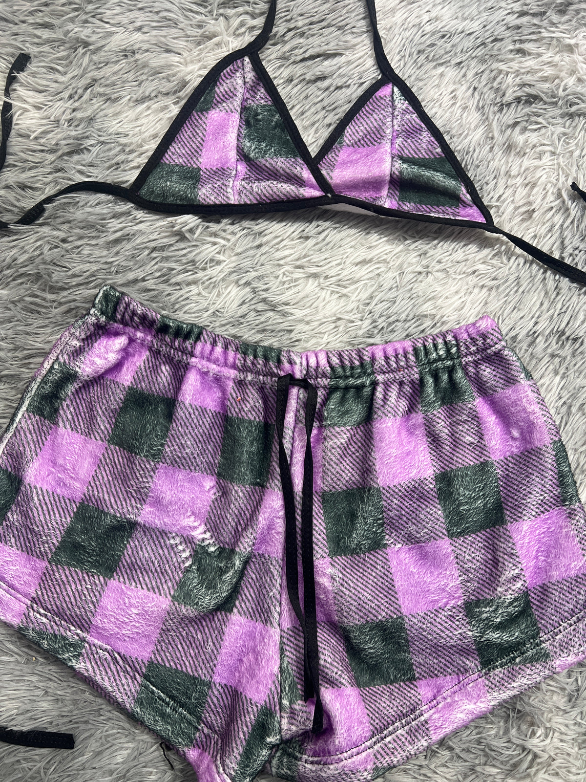 Cuadros Morados Top Con Short Afelpado