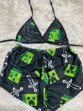 Minecraft Espada Fondo Negro Top Con Short Afelpado