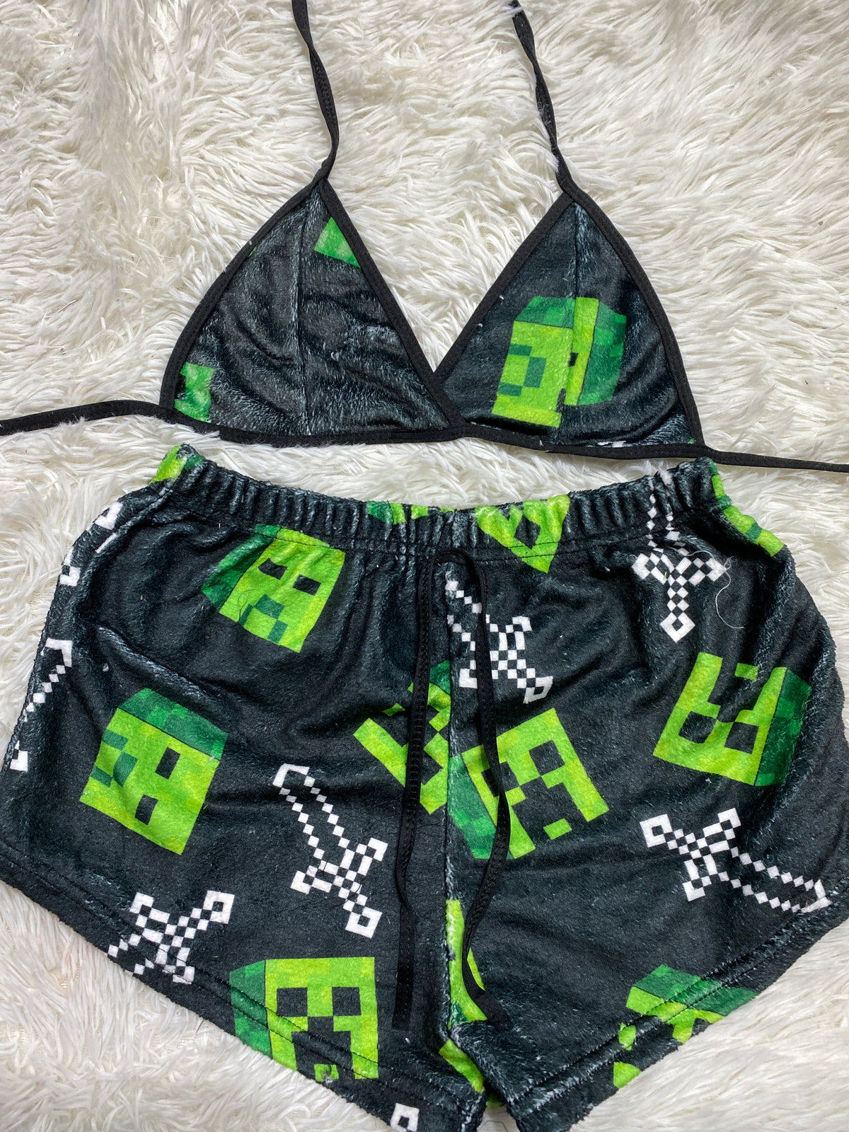 Minecraft Espada Fondo Negro Top Con Short Afelpado