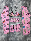 Labubu Rosa Pijama De 5 Piezas