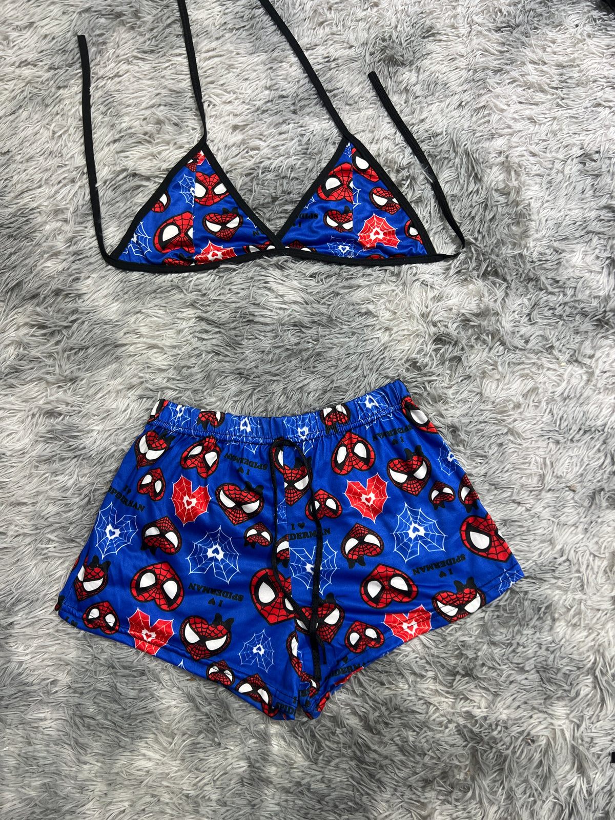 Spiderman Azul Corazones Top Con Short Brush