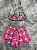 Hello Kitty Rosa Con Flores Y Puntos Blancos Top Con Short Brush
