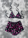 Scream Rosa Y Negro Top Con Short Unitalla De Afelpado