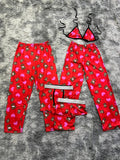 Hello Kitty Peluche Fondo Rojo Pijama De 5 Piezas