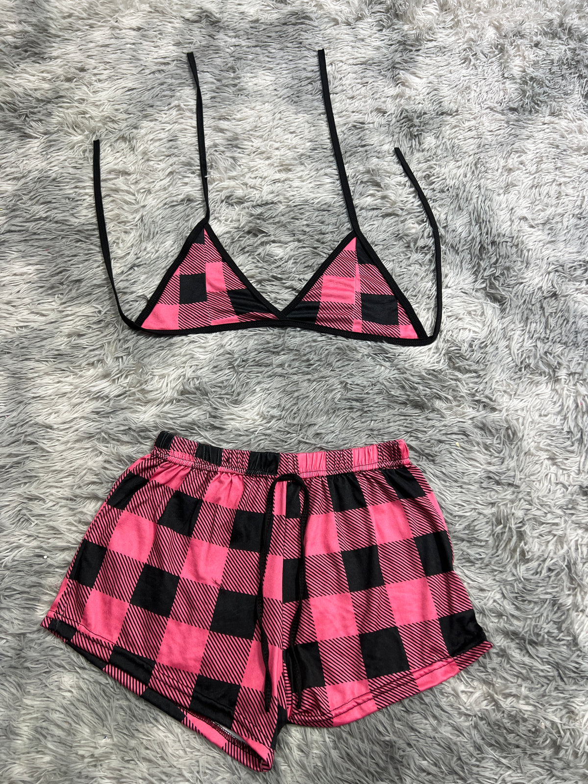 Cuadros Rosas Y Negros Top Con Short Brush