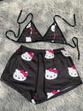 Hello Kitty Caras Fondo Negro Top Con Short Brush