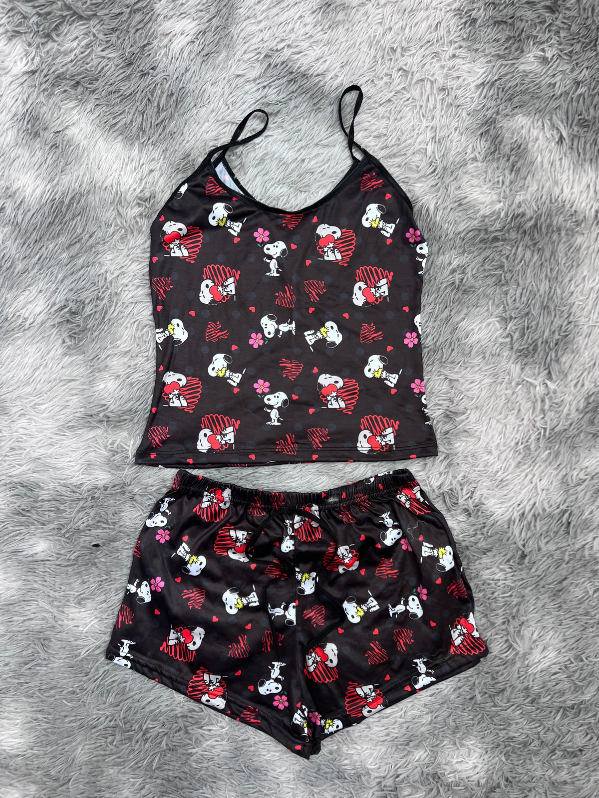 Snoopy Corazones Fondo Negro Blusa Con Short