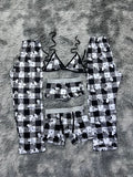 Snoopy Cuadros Rayados Pijama De 5 Piezas