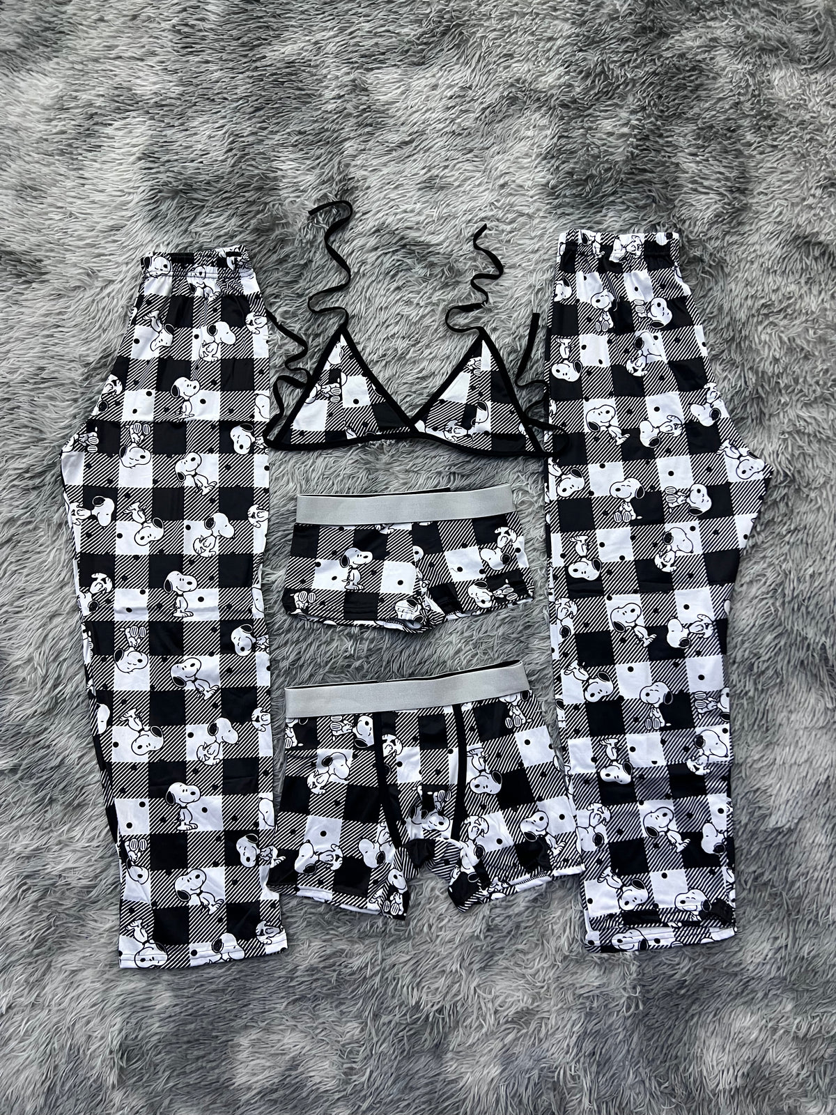 Snoopy Cuadros Rayados Pijama De 5 Piezas