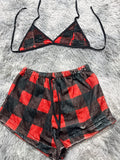 Cuadros Rojos Top Con Short Afelpado