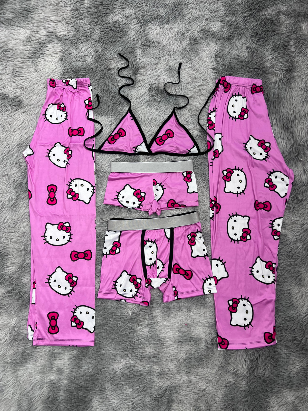 Hello Kitty Monito Fondo Rosa Pijama De 5 Piezas