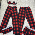 Rojo Cuadros Pijama De 5 Piezas