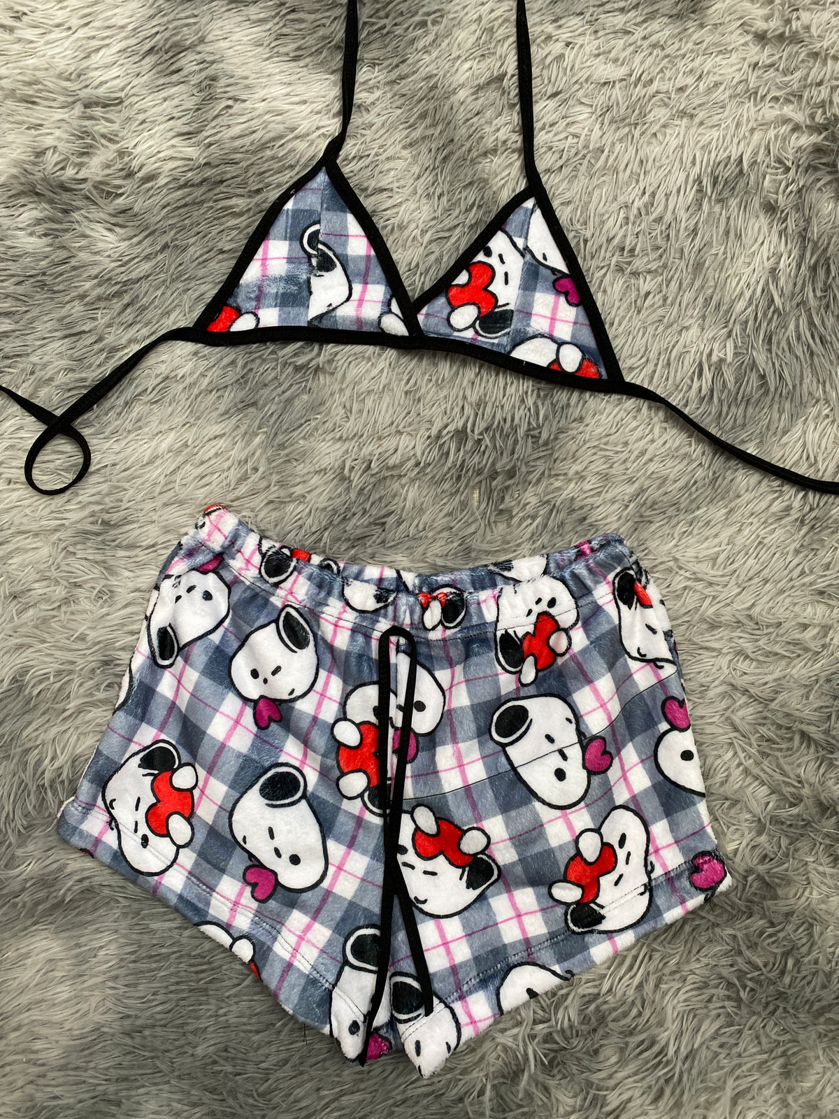 Snoopy Rayas Rosas Top Con Short Afelpado