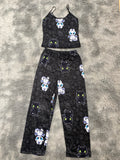 Dragón fondo negro Blusa Con Pantalón