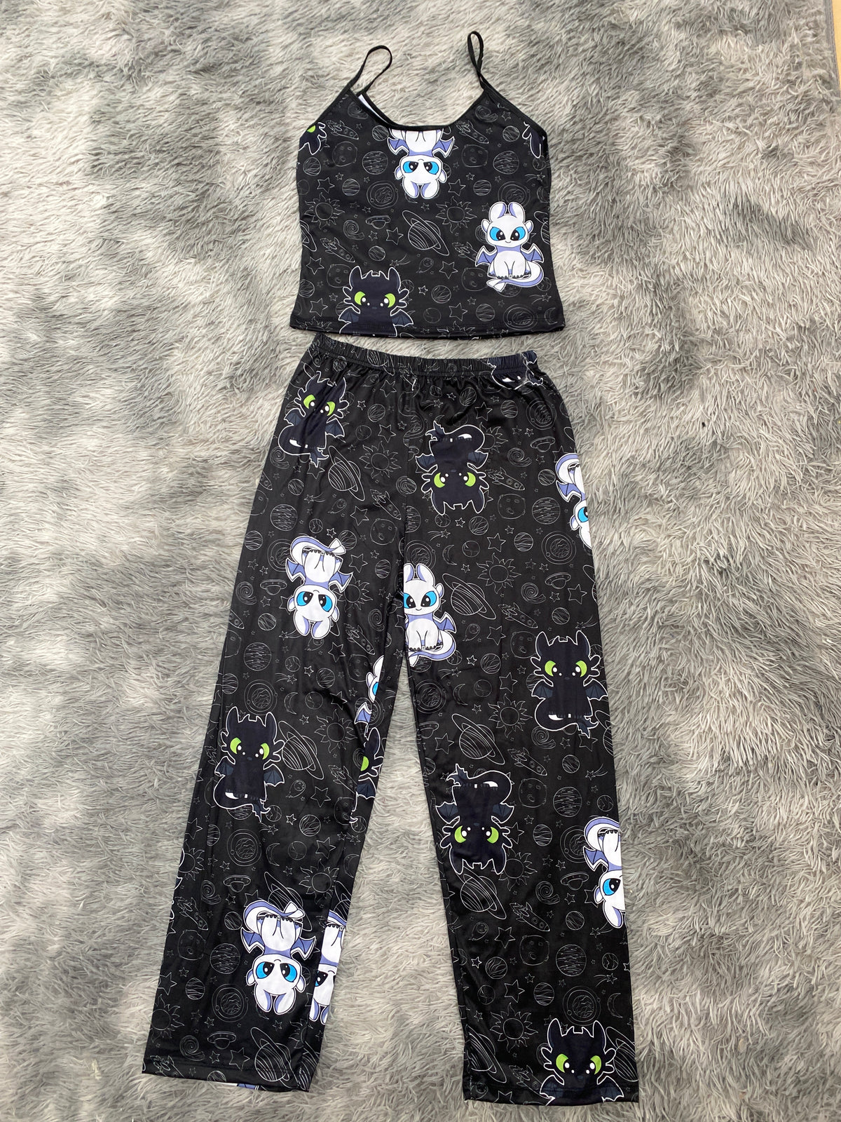 Dragón fondo negro Blusa Con Pantalón