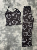 Hello Kitty Fondo Negro Blusa Con Pantalón