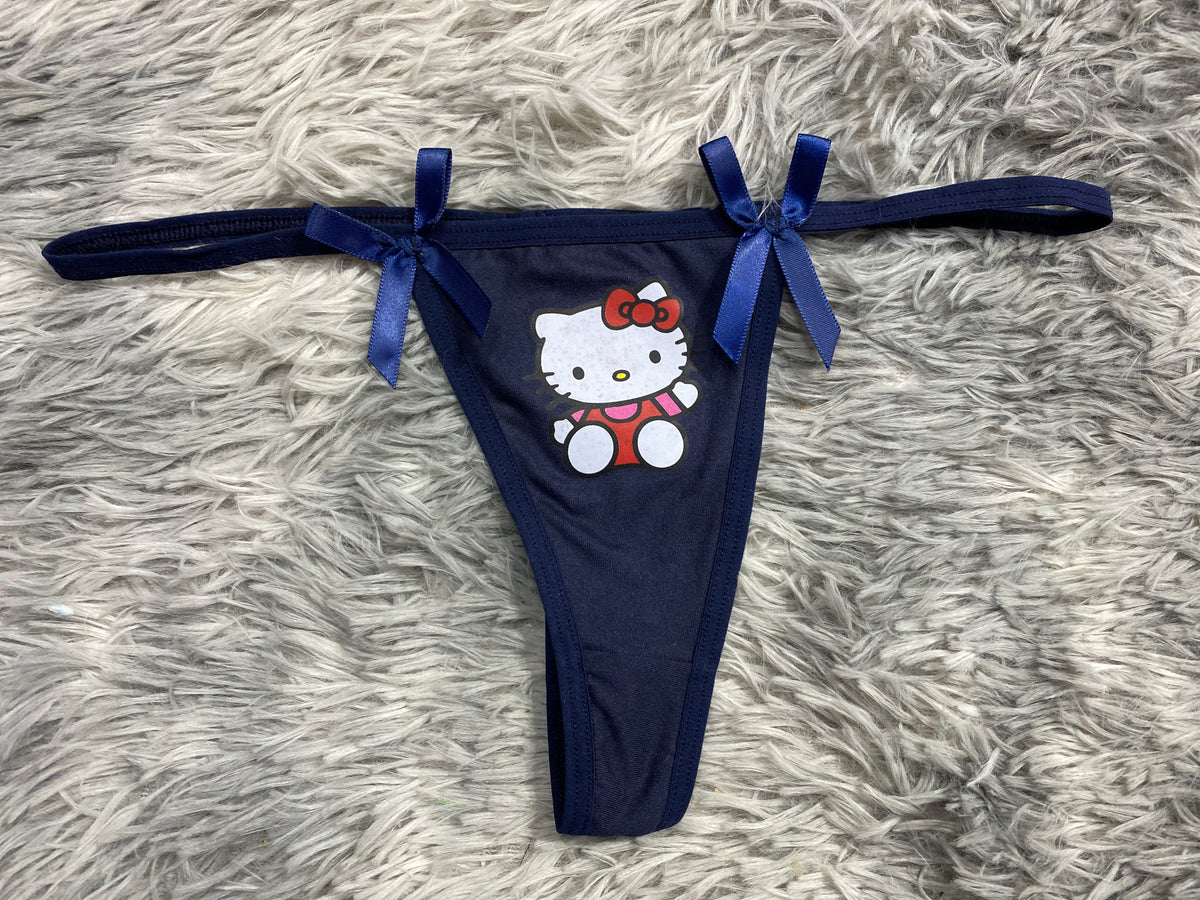 Hello Kitty Delgada Azul Tanga De Dama