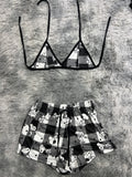 Snoopy Rayas Y Cuadros Blanco Y Negro Top Con Short Brush