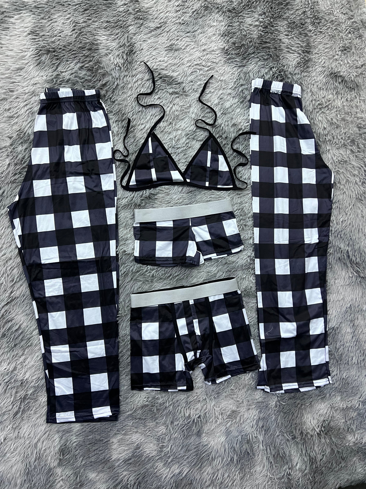 Cuadros Blancos Y Negros Pijama De 5 Piezas