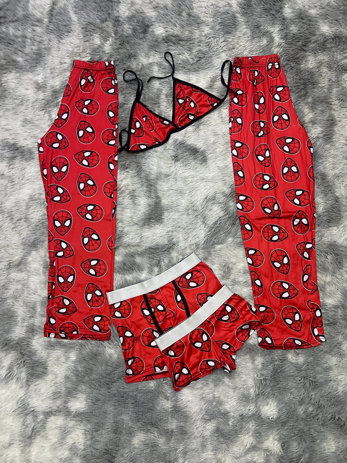 Spiderman Rojo Caras Pijama De 5 Piezas