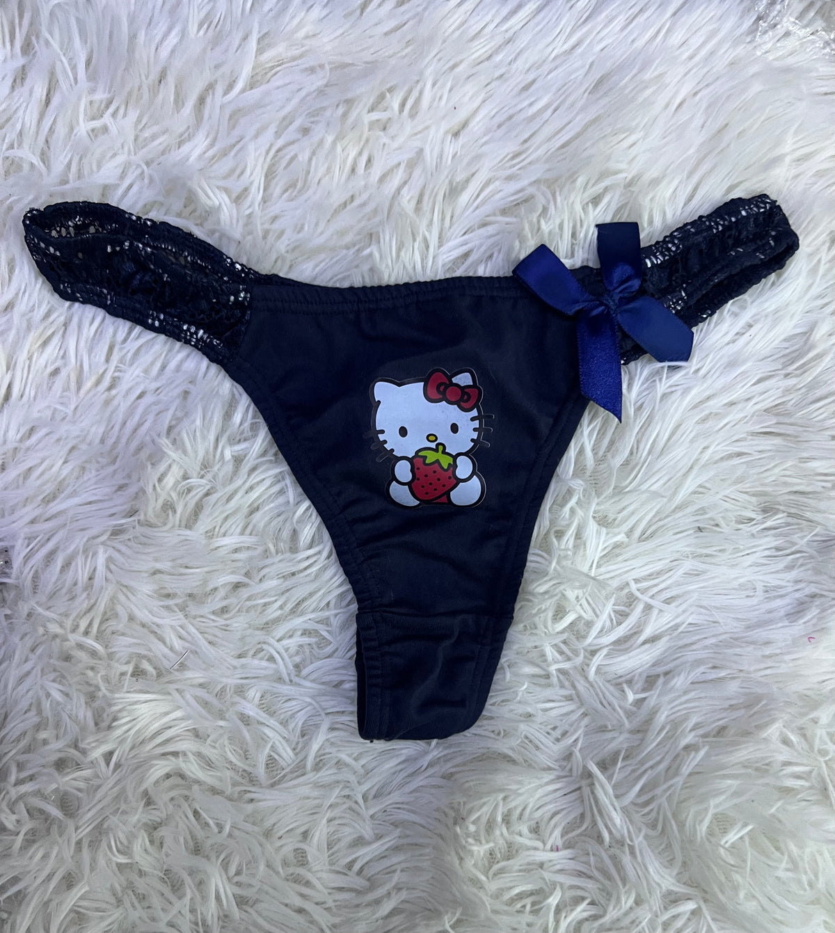 Hello Kitty Gruesa Encaje Azul Tanga De Dama