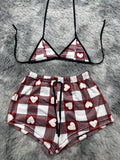 Corazón Con Cuadros Top Con Short Afelpado
