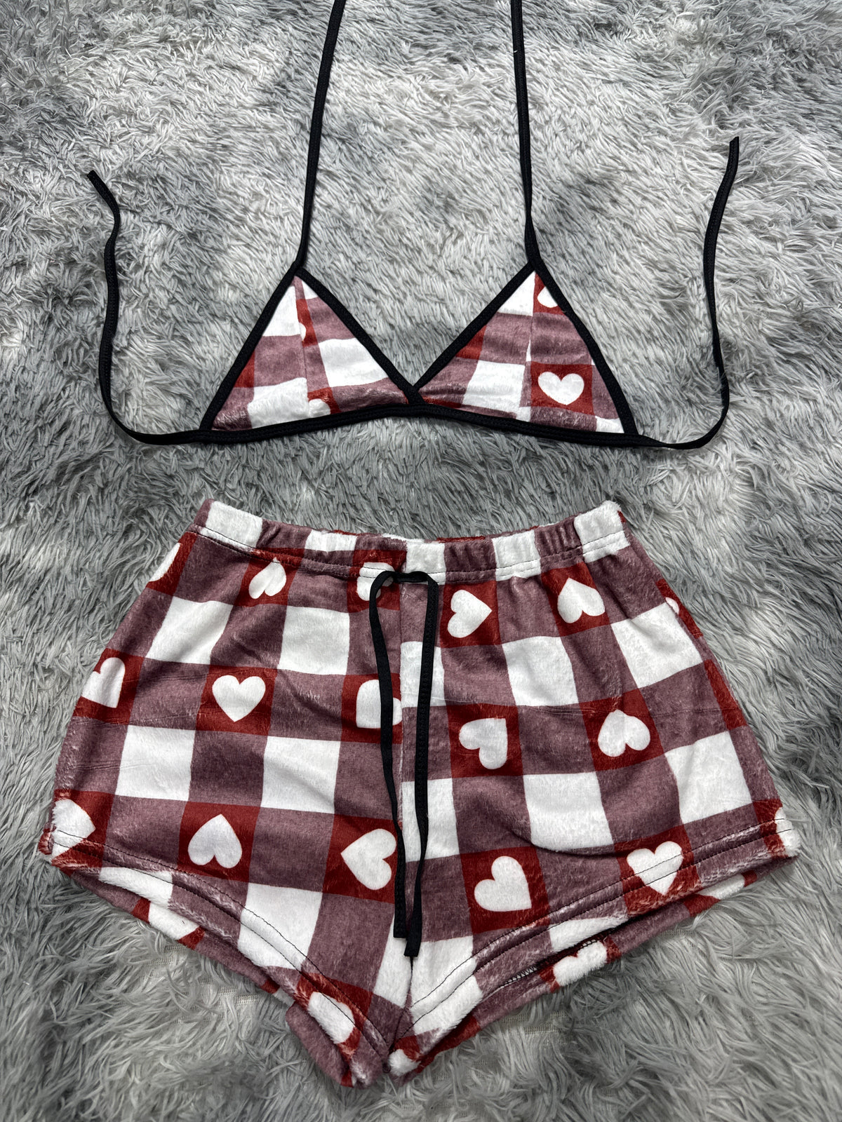 Corazón Con Cuadros Top Con Short Afelpado