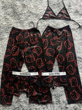 Hello Kitty Delineado Rojo Pijama De 5 Piezas