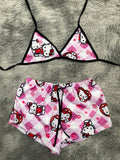 Hello Kitty Cuadros Rosas Y Blancos Top Con Short Brush