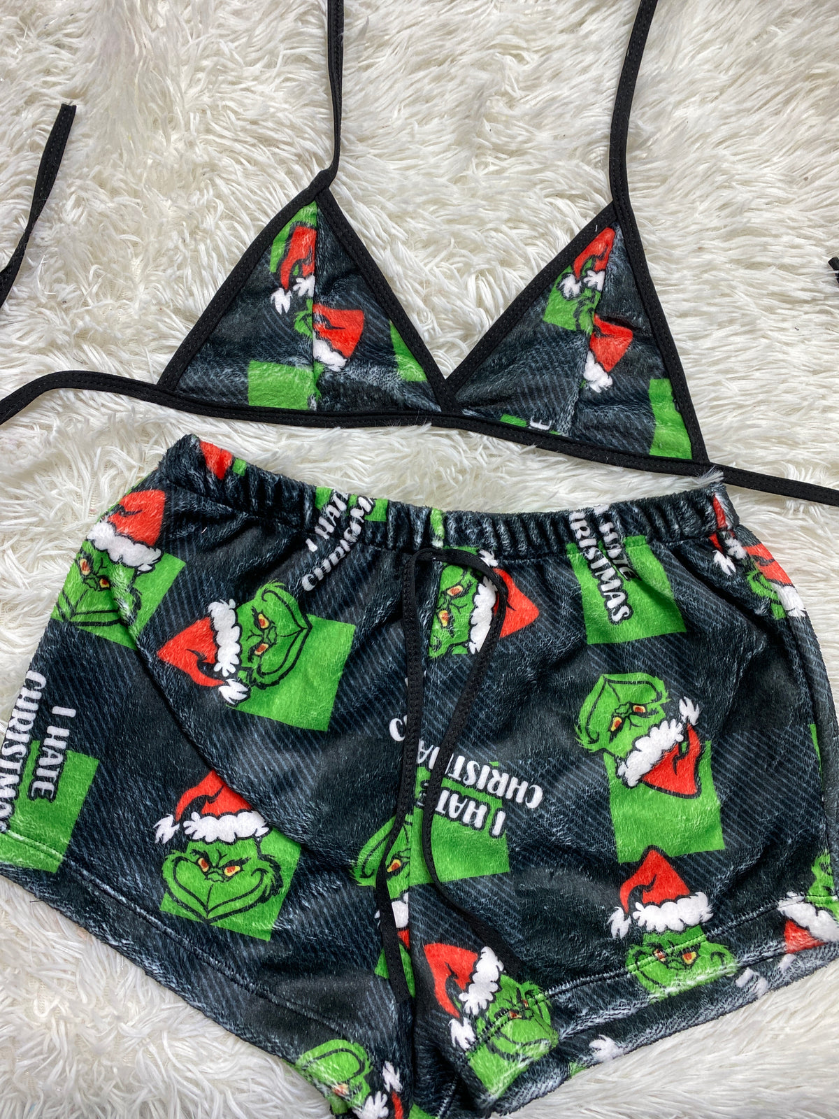 Grinch cuadros negros y verdes  top Con Short Unitalla De Afelpado