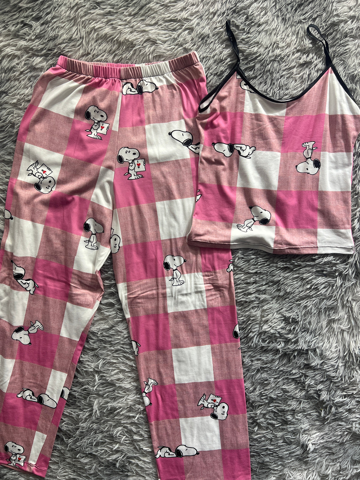 Snoopy Cuadros Rosas Blusa Con Pantalón
