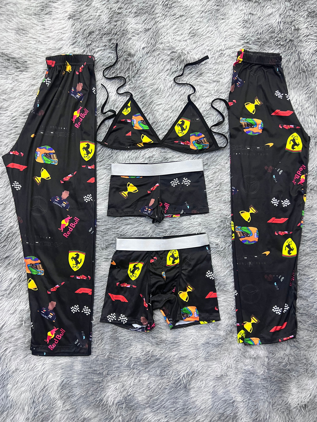 Formula 1 Fondo Negro Pijama De 5 Piezas