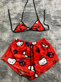 Hello Kitty Y Spiderman Fondo Rojo Top Con Short Afelpado