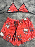Spider Kitty Rojo Corazones Top Con Short Afelpado
