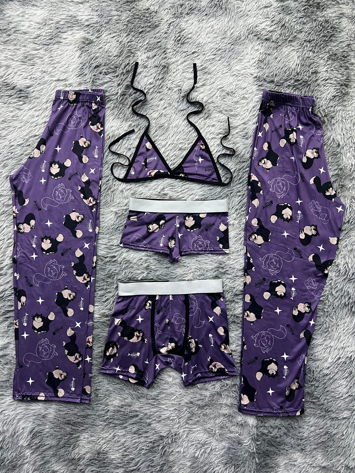 Lucifer Gato Morado Pijama De 5 Piezas