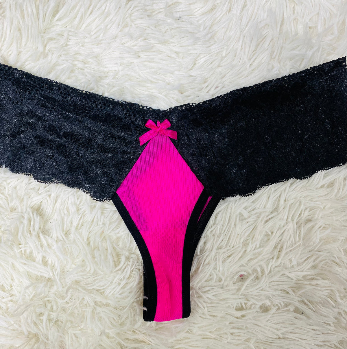 Moño Rosa Y Negro Tanga De Dama