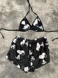 Snoopy Cara S Fondo Negro Top Con Short Afelpado