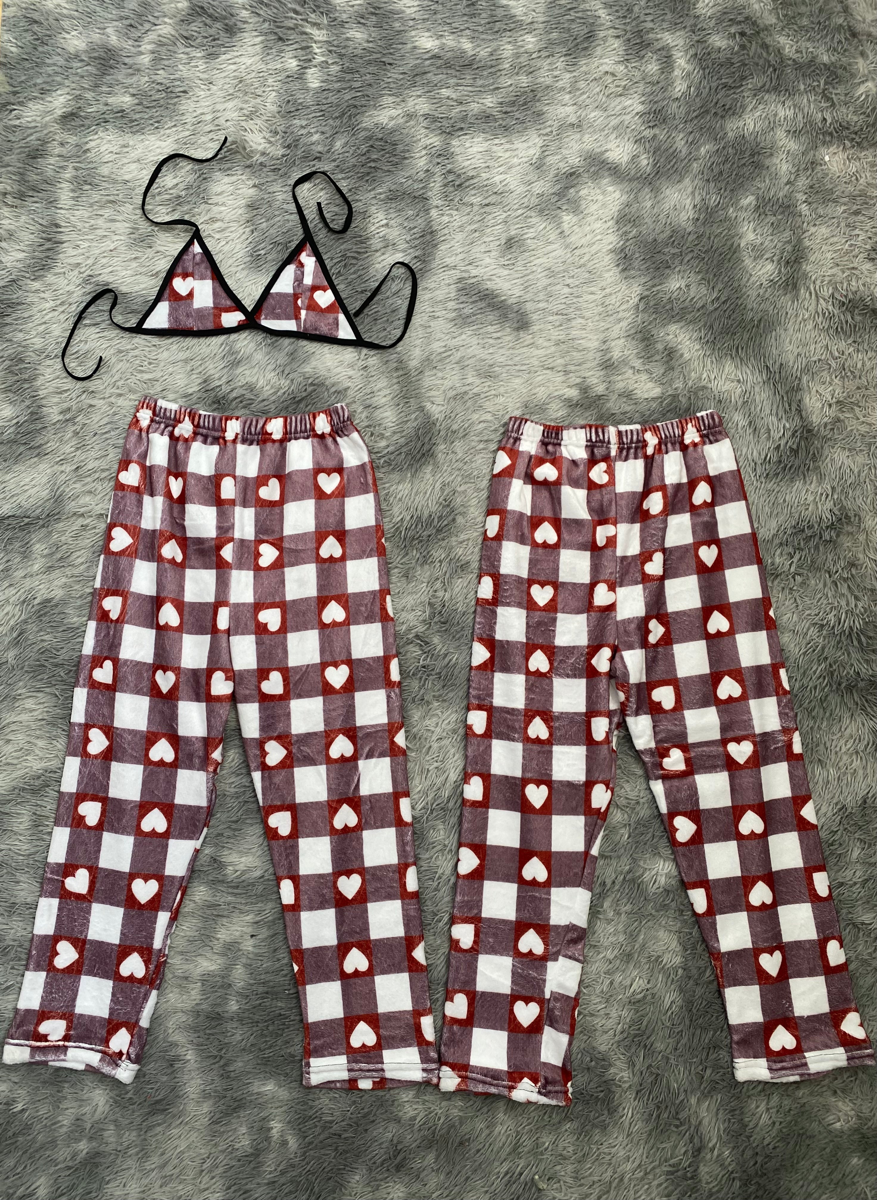 Corazones Cuadros Rojos Y Blancos Duo De Pijama Afelpada