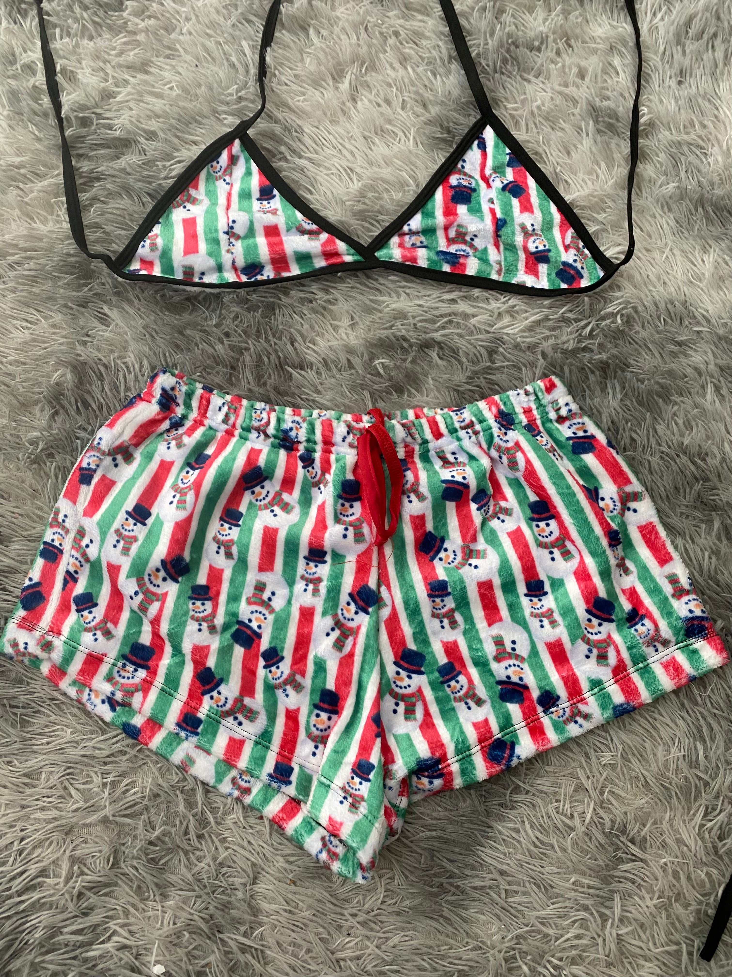Muñeco de nieve fondo rayas Top Con Short Afelpado