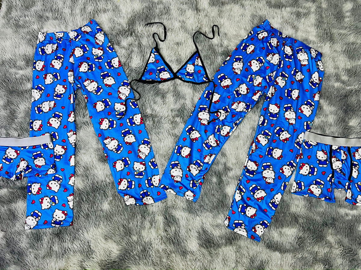 Hello Kitty Azul Pijama De 5 Piezas