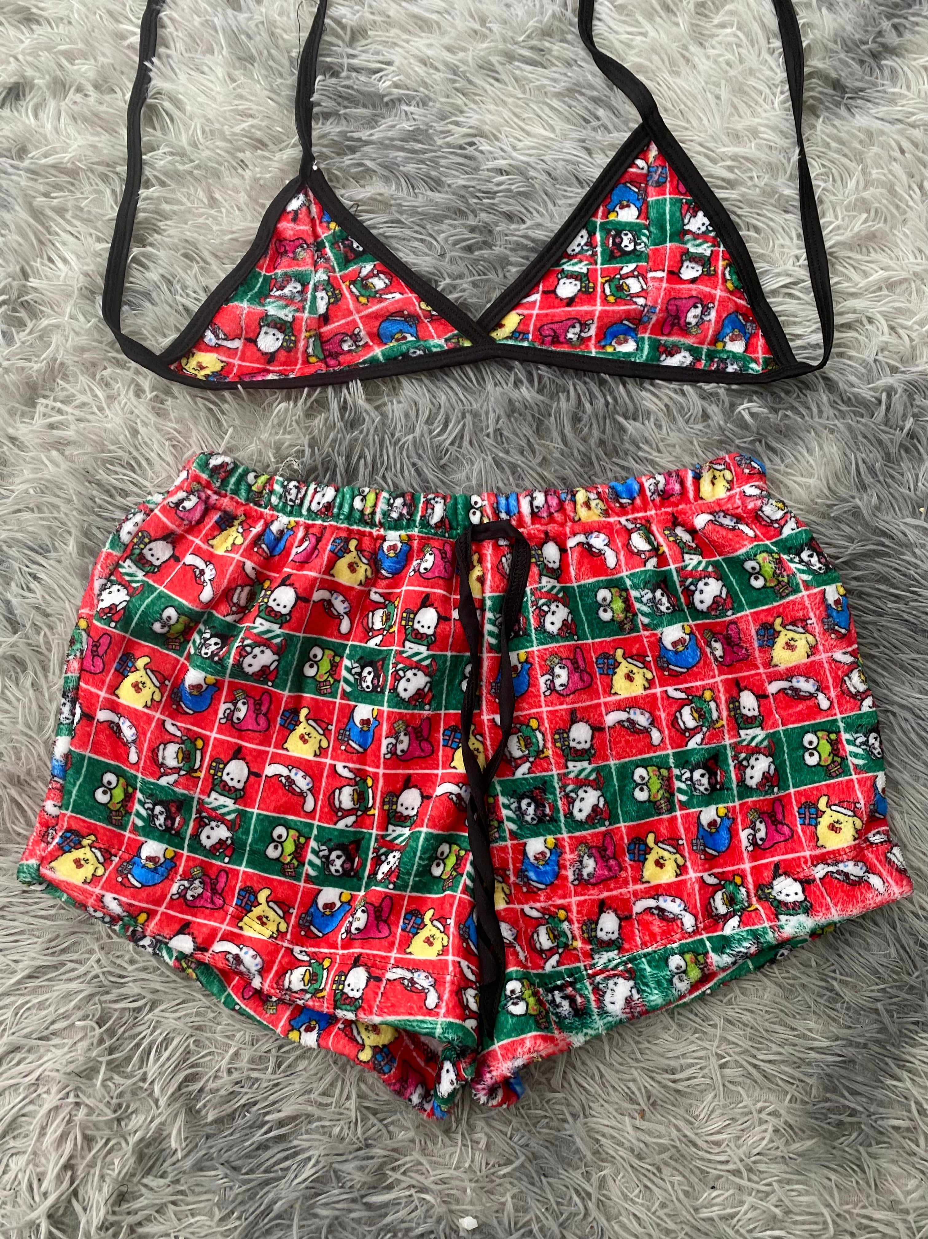 San río navidad cuadros Top Con Short Afelpado