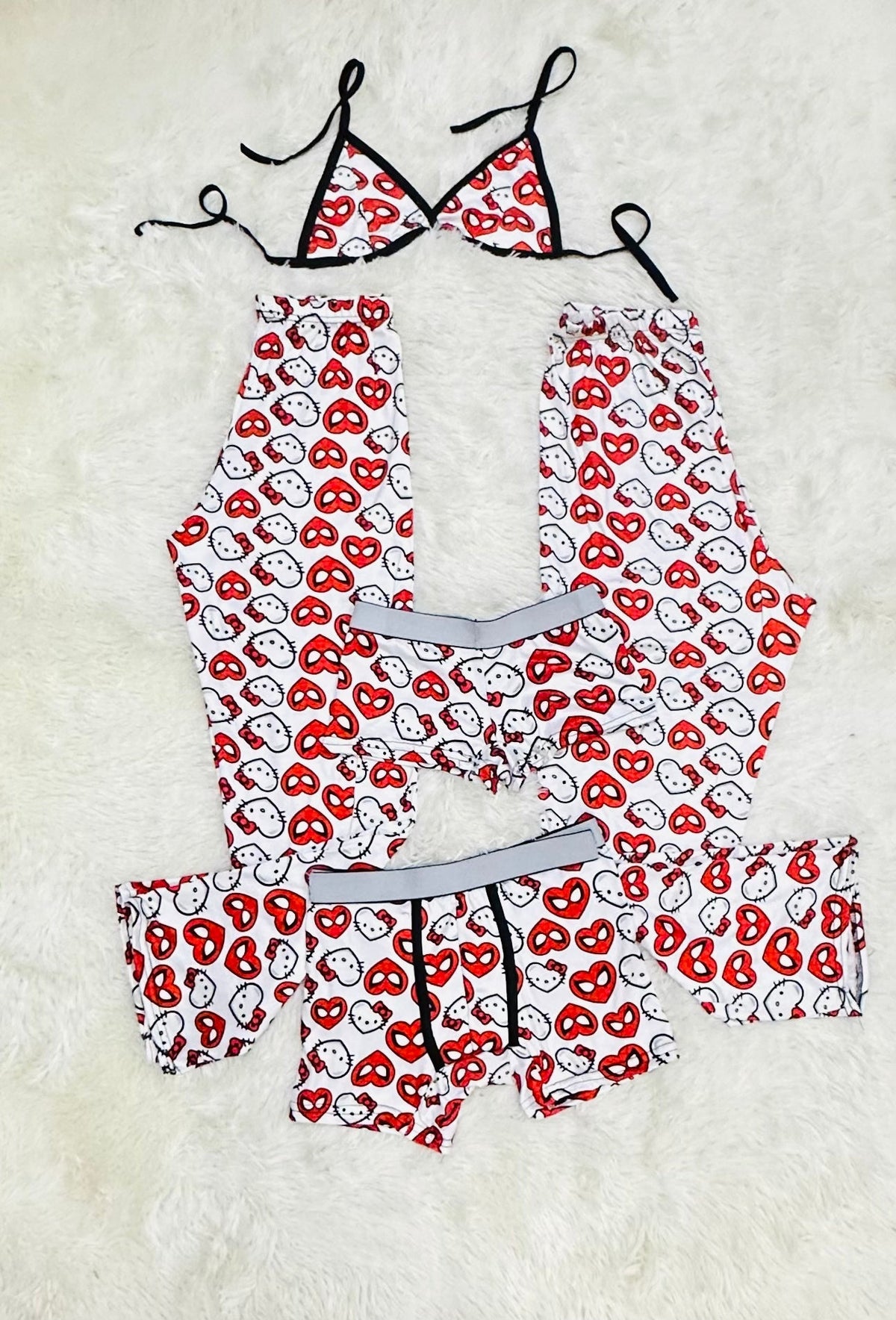 Spider Kitty Corazones Blanco Pijama De 5 Piezas