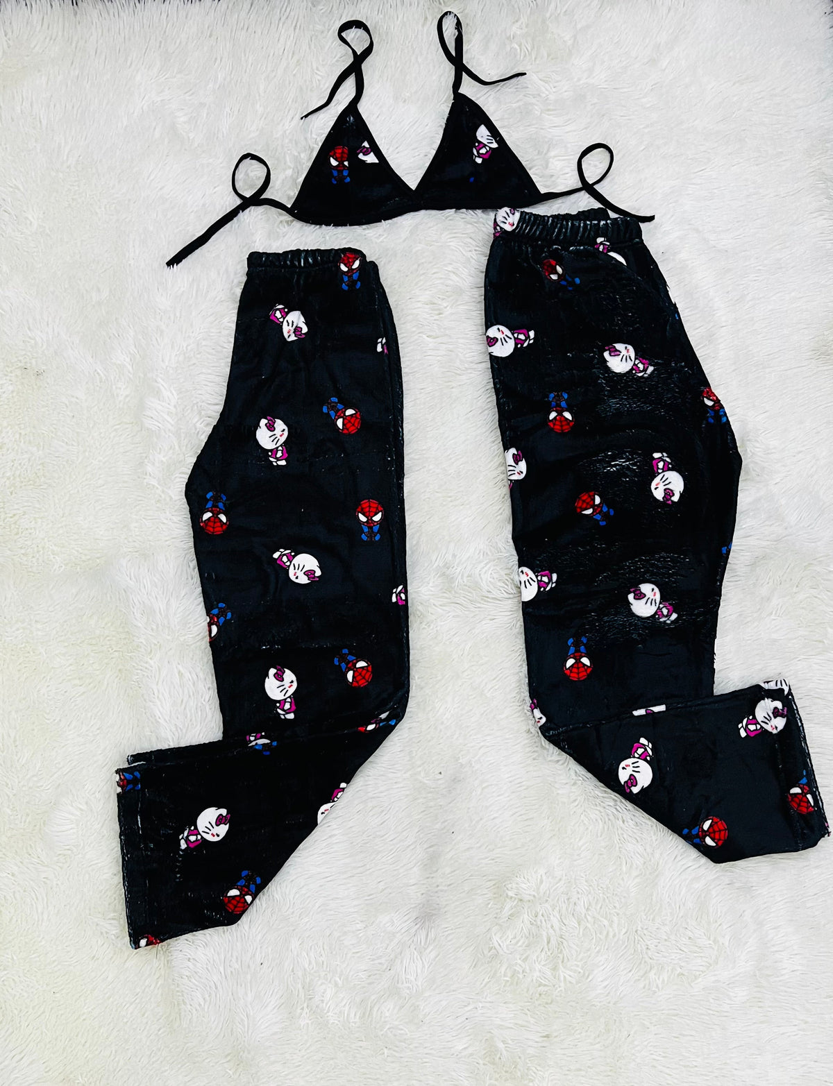 Spider Kitty Negro Beso Duo De Pijama Afelpada